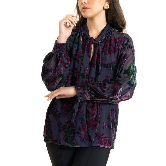 NEW ETRO tie neck long sleeve blouse in blue